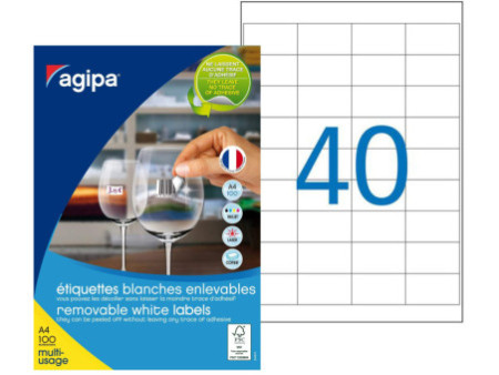agipa Etiquette universelle, 48,5 x 25,4 mm, blanc