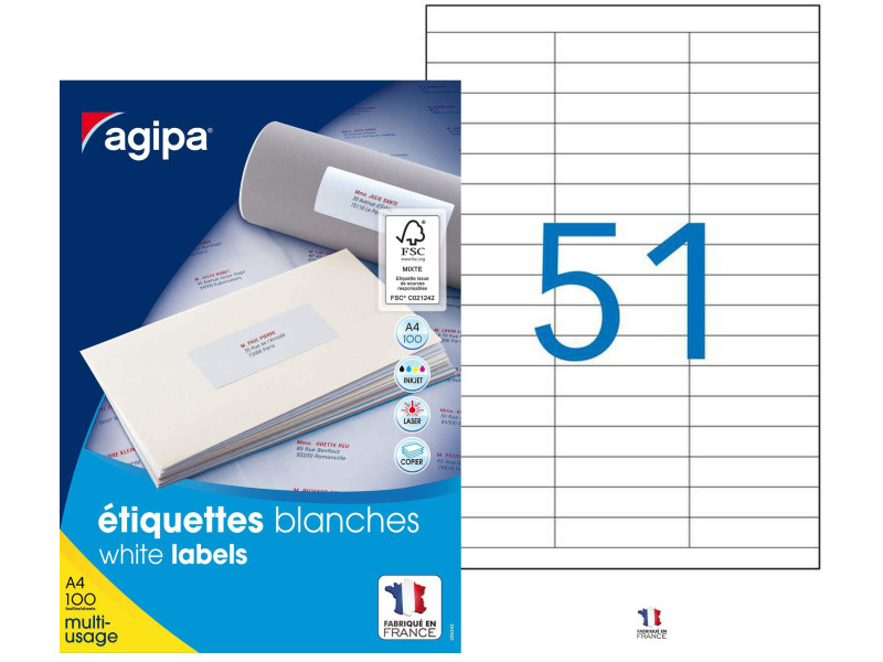 agipa Etiquettes multi-usage, 70 x 16,9 mm, coins droits