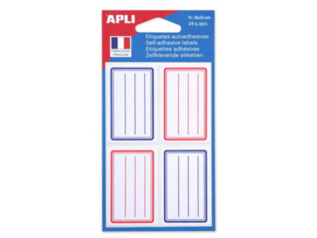 APLI Etiquettes pour livre, rouge/bleu, 36 x 56 mm, lignées
