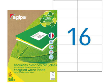 agipa Etiquette multi-usage, recyclé, 105 x 37 mm, blanc