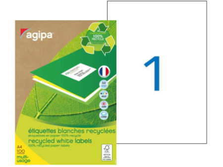 agipa Etiquette multi-usage, recyclé, 210 x 297 mm, blanc