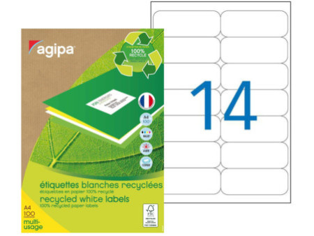 agipa Etiquette multi-usage, recyclé, 99,1 x 38,1 mm, blanc