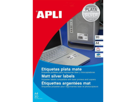 APLI Etiquette polyester, résistant, rond, argent mat