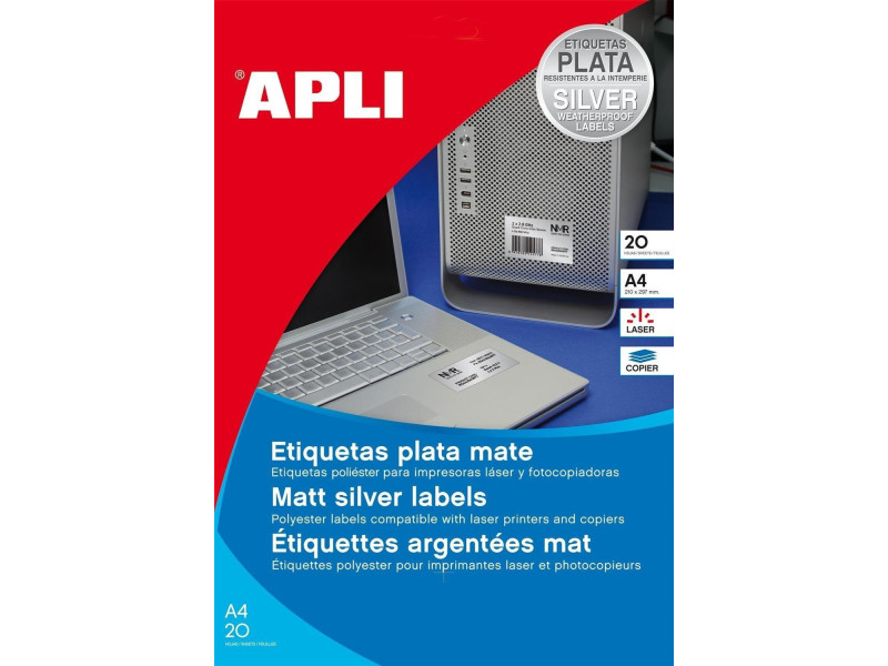 APLI Etiquette polyester, résistant, rond, argent mat