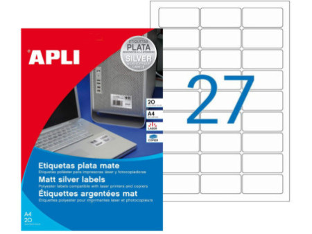 APLI Etiquette polyester, résistant, 63,5 x 29,6 mm
