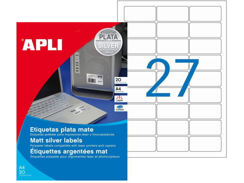 APLI Etiquette polyester, résistant, 63,5 x 29,6 mm