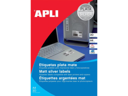 APLI Etiquette polyester, résistant, 210 x 297 mm, argent