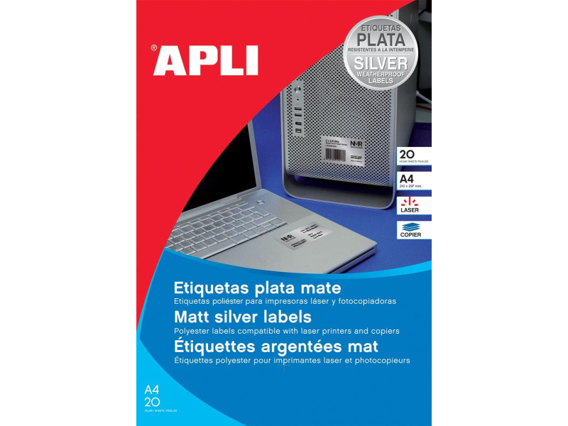 APLI Etiquette polyester, résistant, 210 x 297 mm, argent