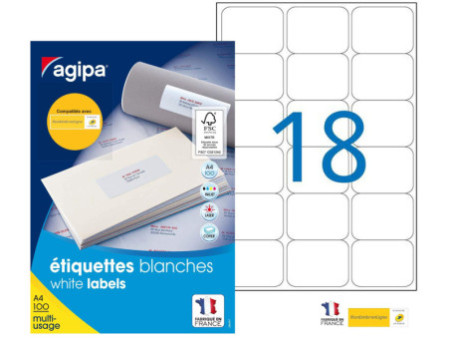 agipa Etiquette universelle, 63,5 x 46,6 mm, blanc