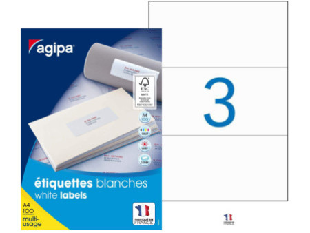 agipa Etiquette universelle, 210 x 99 mm, coins droits