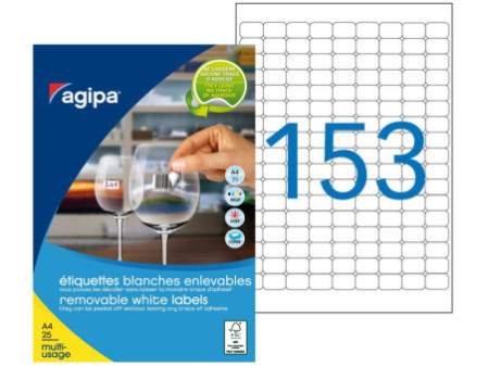 agipa Etiquette universelle, 22 x 16 mm, enlevable, blanc