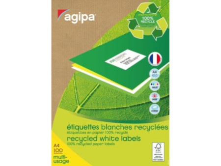 agipa Etiquette multi-usage, recyclé, 199,6 x 289,1 mm,blanc