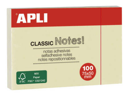 APLI Notes adhésives 'CLASSIC Notes!', 75 x 50 mm, jaune