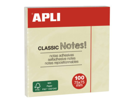 APLI Notes adhésives 'CLASSIC Notes!', 75 x 75 mm, jaune