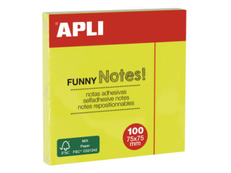 APLI Notes adhésives 'FUNNY Notes!', 75 x 75 mm, jaune fluo