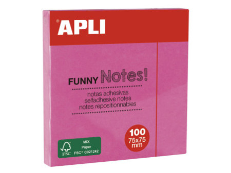 APLI Notes adhésives 'FUNNY Notes!', 75 x 75 mm, rose fluo