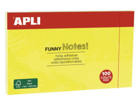 APLI Notes adhésives 'FUNNY Notes!', 125 x 75 mm, jaune fluo