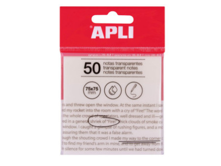 APLI Notes adhésives, 75 x 75 mm, incolore transparent