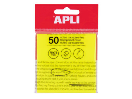 APLI Notes adhésives, 75 x 75 mm, jaune transparent