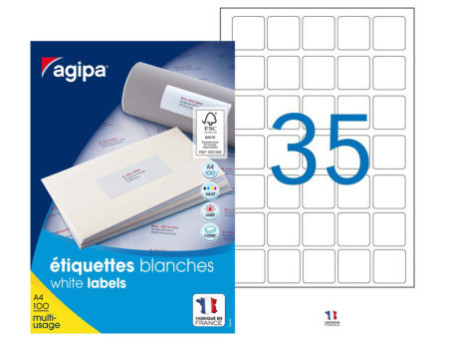 agipa Etiquette universelle, 35 x 35 mm, blanc