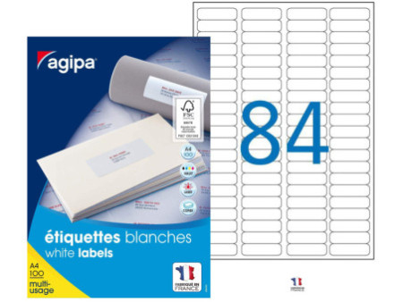 agipa Etiquette universelle, 46 x 11,1 mm, blanc