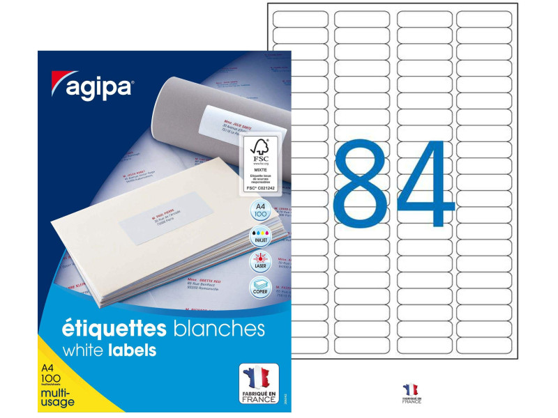 agipa Etiquette universelle, 46 x 11,1 mm, blanc