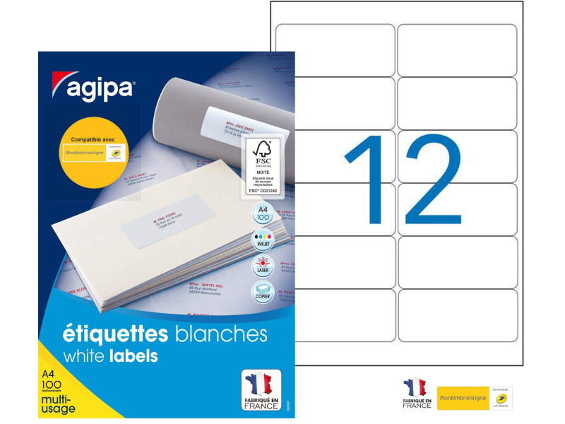 agipa Etiquette universelle, 99,1 x 42,3 mm, blanc