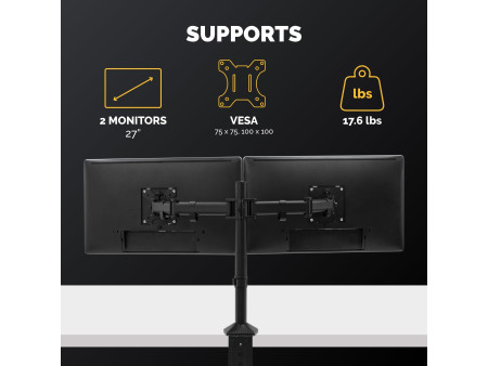 Fellowes Bras support pour écran double Reflex, noir