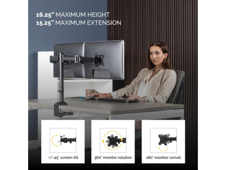 Fellowes Bras support pour écran double Reflex, noir