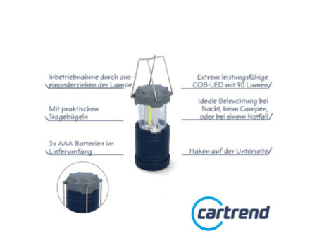 cartrend Mini lampe de camping COB, 90 lumens, extensible