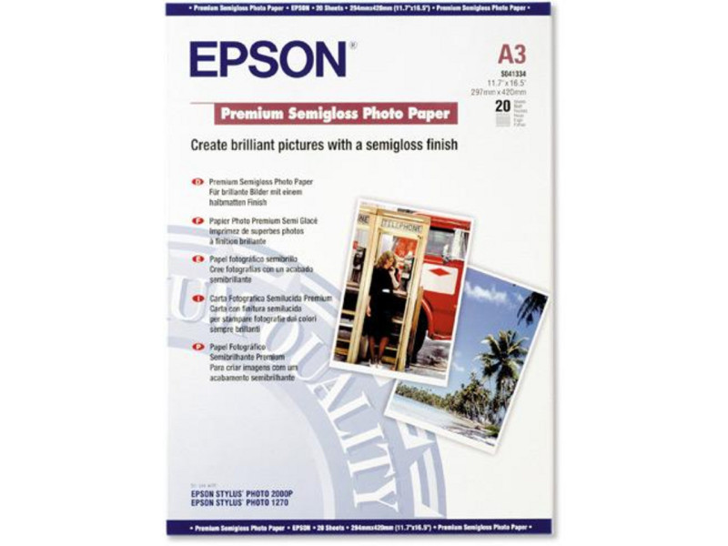 EPSON PAPIER JET D'ENCRE PHOTO PREMIUM SEMI-GLOSSY A3 20 FEUILLES