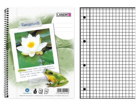 LANDRÉ Cahier à spirale 'Recycling' A4, quadrillé,160 pages