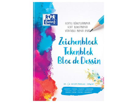 Oxford Bloc à dessin, format A3, uni, 120 g/m2