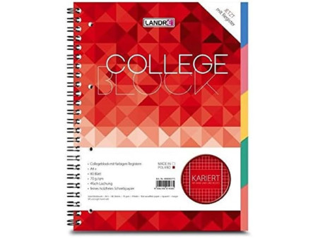 LANDRÉ Cahier à spirale avec intercalaires 'COLLEGE', A4,