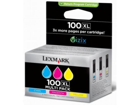 Cartouche Jet d'encre LEXMARK N°100XL (1 Cyan + 1 Magenta + 1 Jaune) (*3)