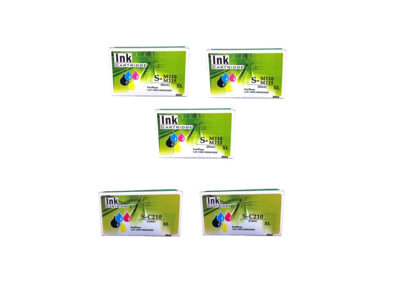 Pack 5 cartouches compatible Samsung INK-C210 + INK-M210/M215 (3 NOIR + 2 COULEUR)