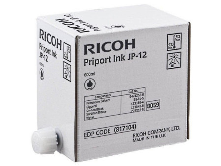 ricoh cartouche jet d'encre noir jp-12 600ml pack 5 jp/1210/1215/1250/1255/3000 dx/3240/3440 dd3324