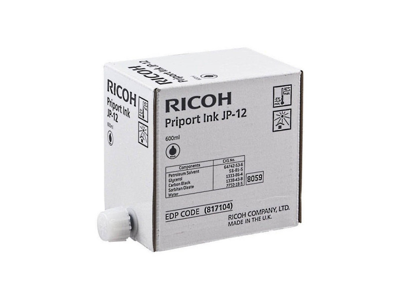 ricoh cartouche jet d'encre noir jp-12 600ml pack 5 jp/1210/1215/1250/1255/3000 dx/3240/3440 dd3324