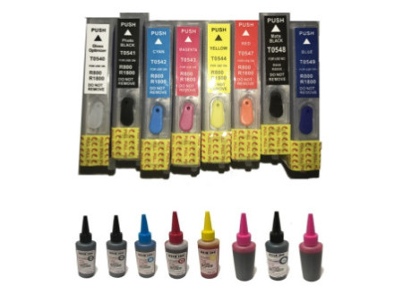 Cartouches rechargeables EPSON R1800 / R800 (+ 8 x 100ml d'encre)