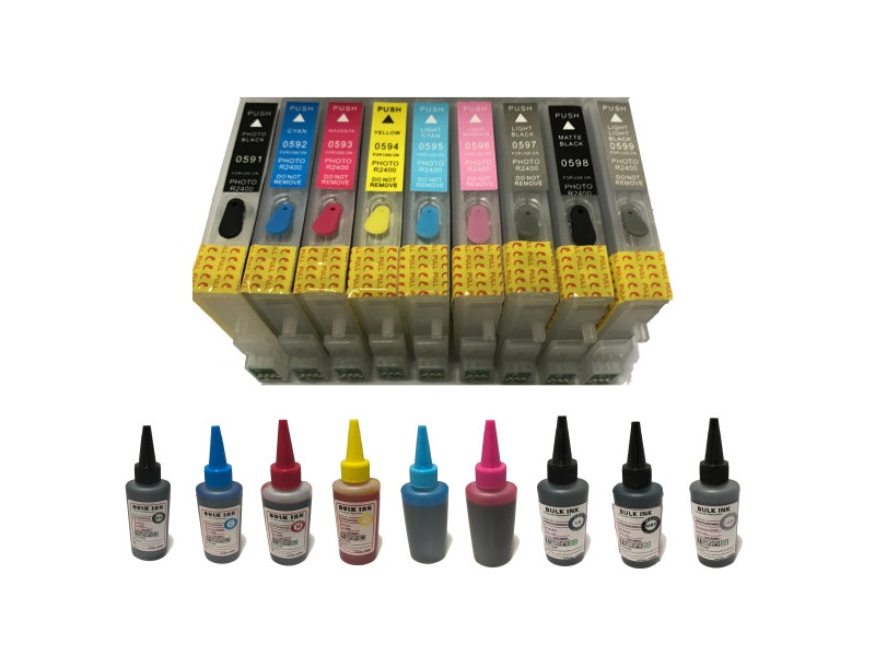 Cartouches rechargeables EPSON R2400 (+ 9 x 100ml d'encre)