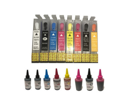Cartouches rechargeables EPSON R1900 (+ 8 x 100ml d'encre)