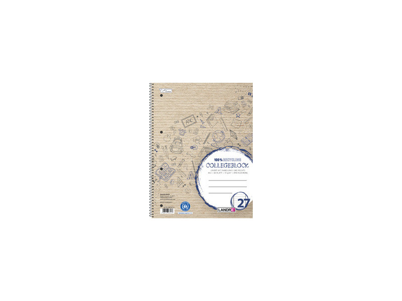 LANDRÉ Cahier à spirale Recycling, A4, quadrillé, 160 pages