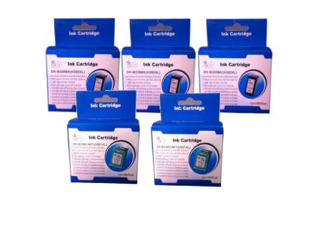 Lot de 5 cartouches compatible HP 350XL et 351XL (3 Noir + 2 couleur)