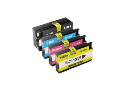 Lot de 4 cartouches compatible HP 711 (BK/C/M/Y)