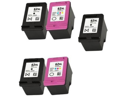 Lot 5 cartouches compatibles HP 62XL (3 Noir + 2 Couleur)