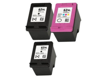 Lot 3 cartouches compatibles HP 62XL (2 Noir + 1 Couleur)