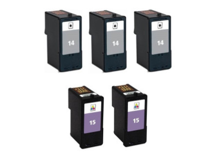 Lot de 5 cartouches compatibles Lexmark 14 + 15