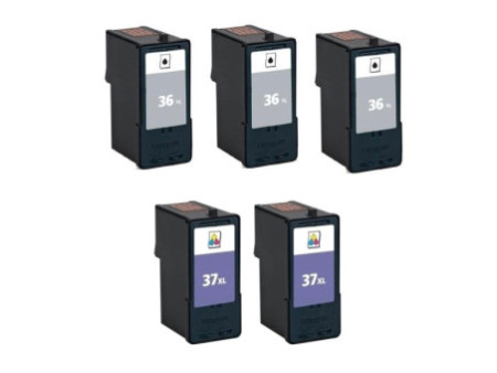 Lot de 5 cartouches compatible Lexmark 36XL + 37XL