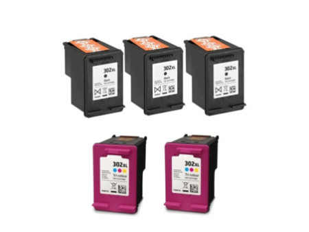 Multipack compatible HP 302XL - 3 Noir + 2 Couleur