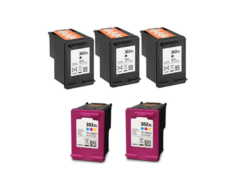 Multipack compatible HP 302XL - 3 Noir + 2 Couleur
